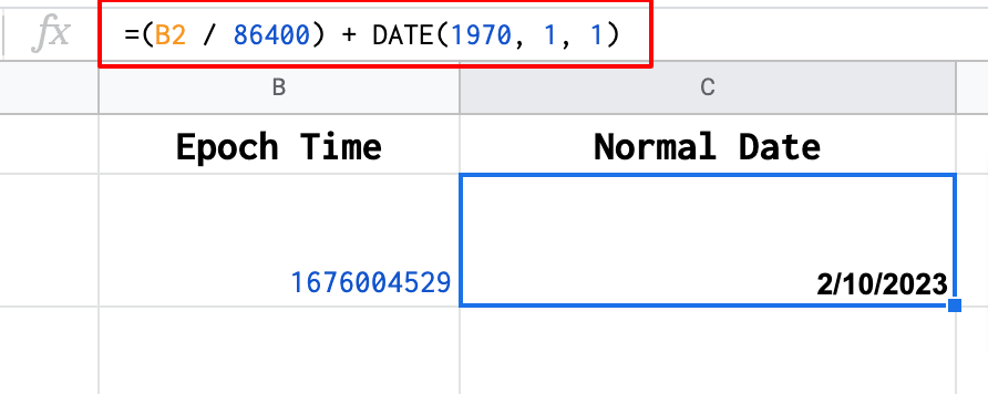 Convert epoch into date in Google Sheets